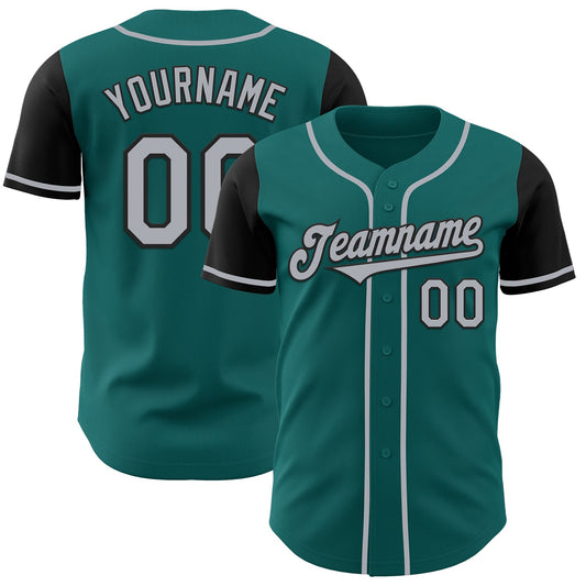 Custom Teal Gray-Black Authentic Two Tone Baseball Jersey - Main View