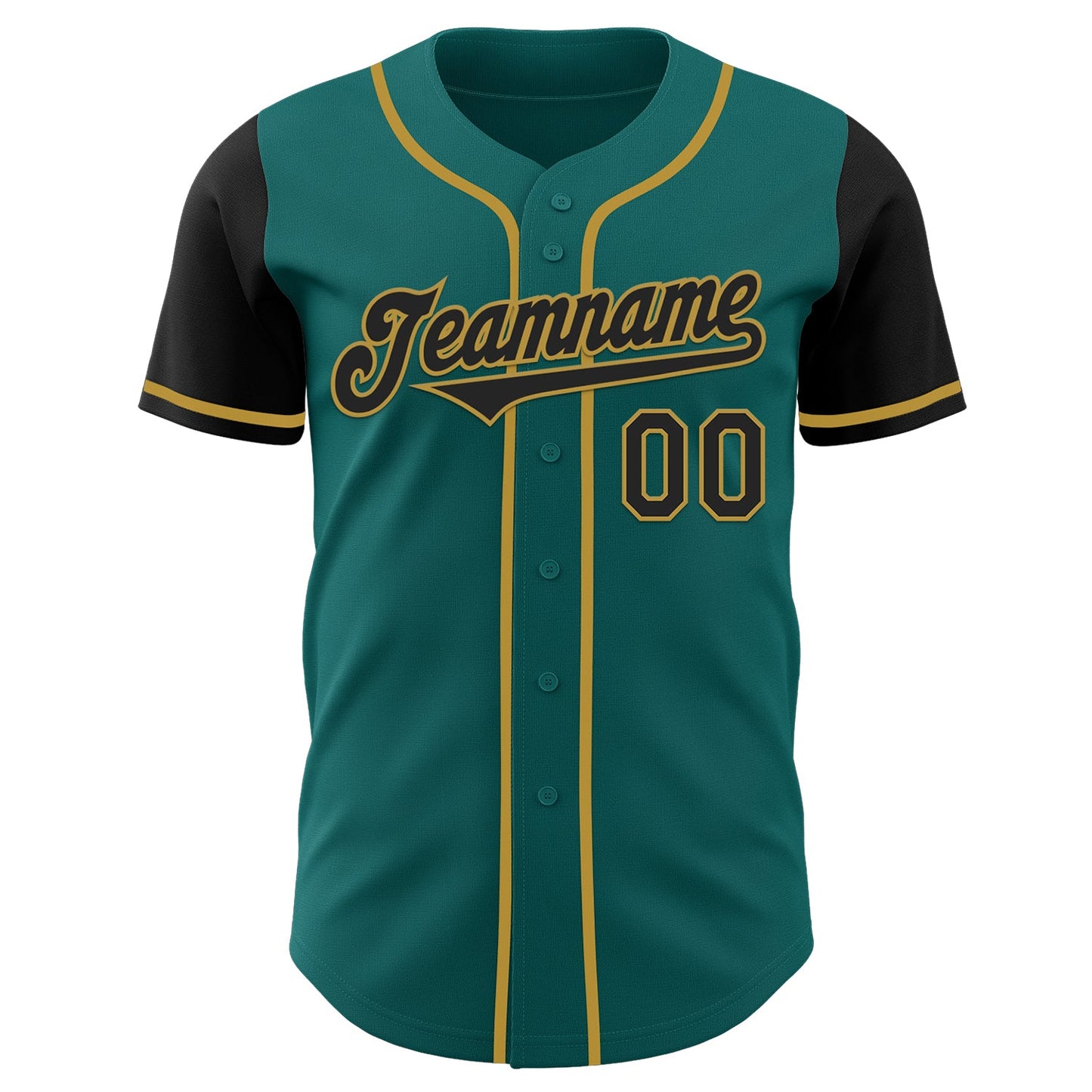 Custom Teal Black-Old Gold Authentic Two Tone Baseball Jersey view 2