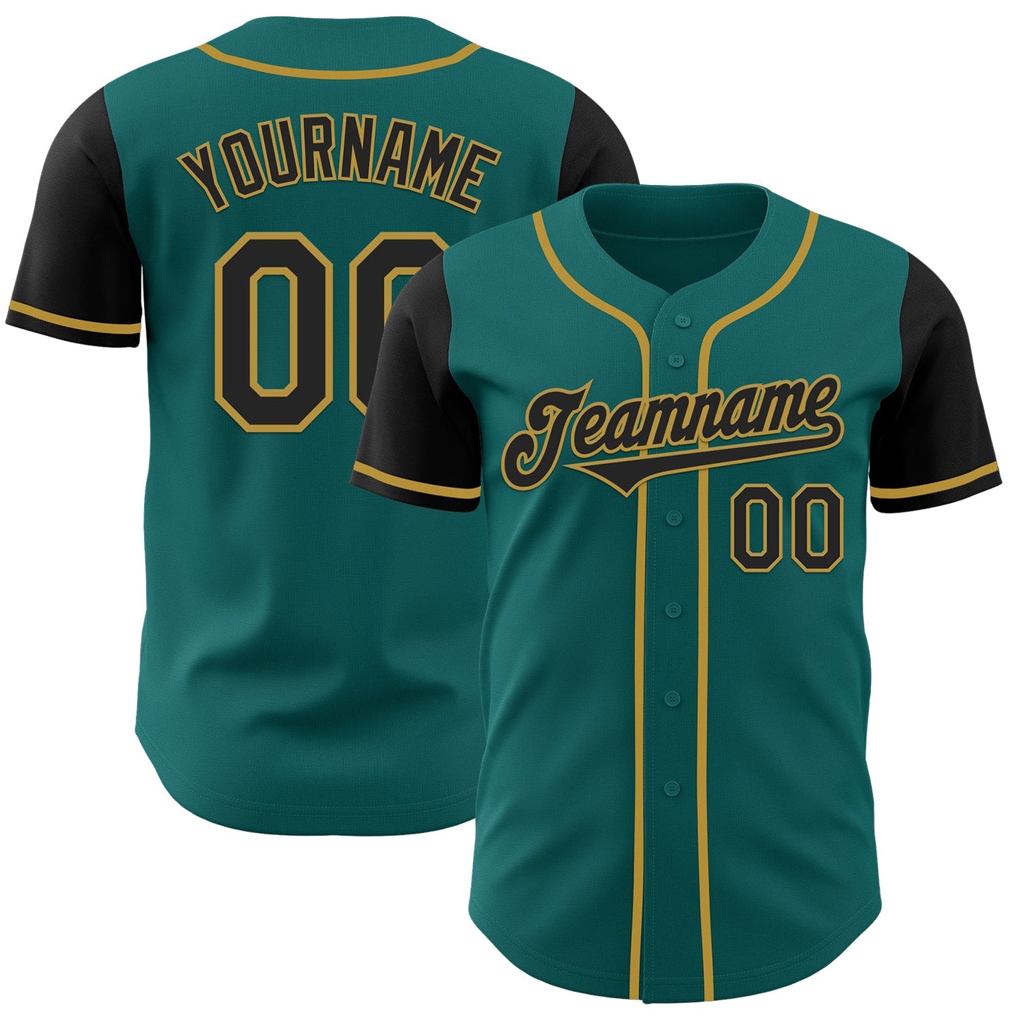 Custom Teal Black-Old Gold Authentic Two Tone Baseball Jersey - Main View