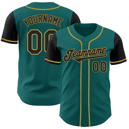 Custom Teal Black-Old Gold Authentic Two Tone Baseball Jersey - Main View