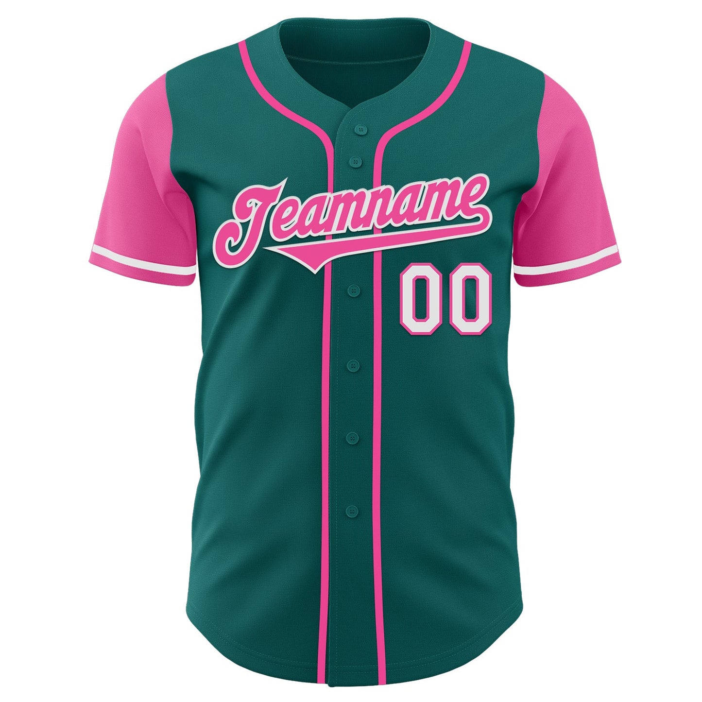 Custom Teal Pink-White Authentic Two Tone Baseball Jersey view 2