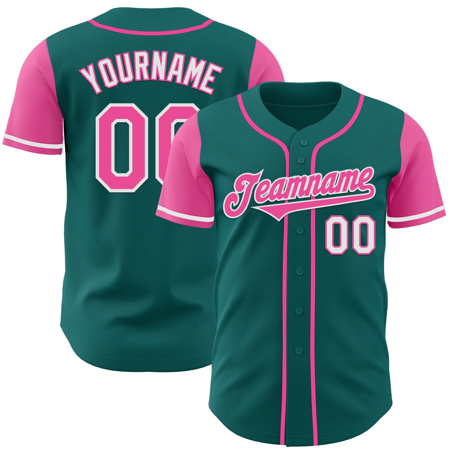 Custom Teal Pink-White Authentic Two Tone Baseball Jersey - Main View