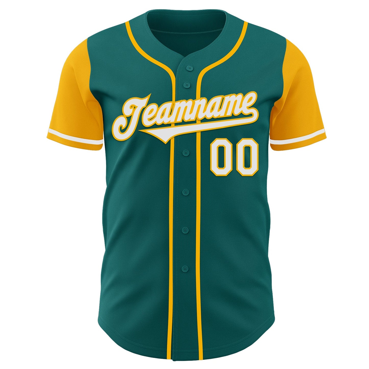 Custom Teal White-Gold Authentic Two Tone Baseball Jersey view 2