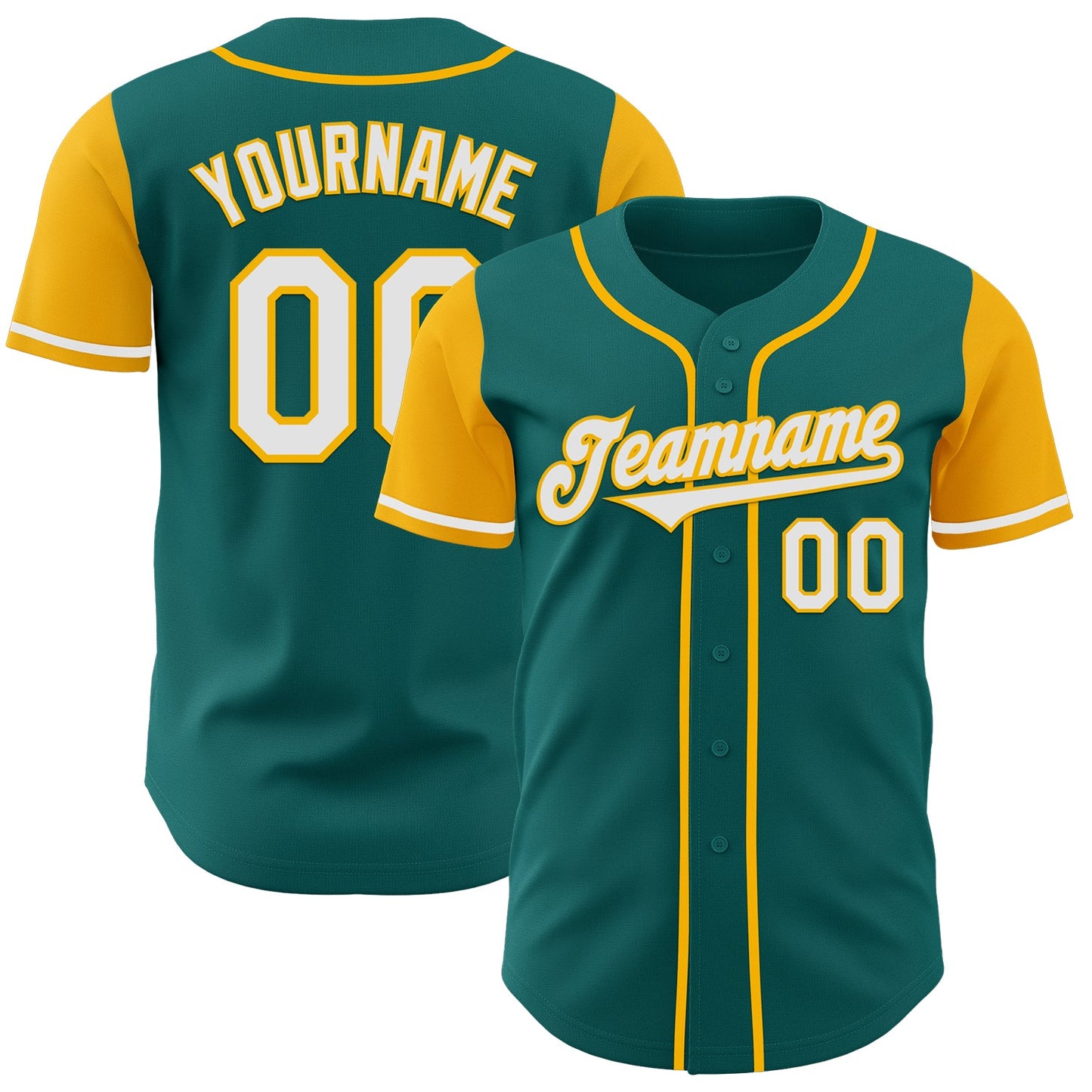 Custom Teal White-Gold Authentic Two Tone Baseball Jersey - Main View