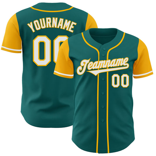 Custom Teal White-Gold Authentic Two Tone Baseball Jersey - Main View