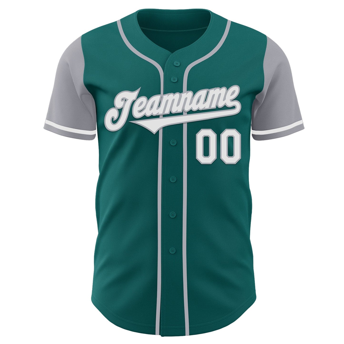 Custom Teal White-Gray Authentic Two Tone Baseball Jersey view 2