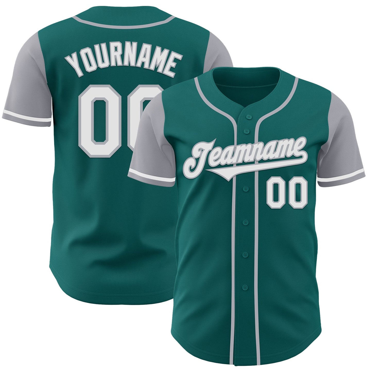 Custom Teal White-Gray Authentic Two Tone Baseball Jersey - Main View