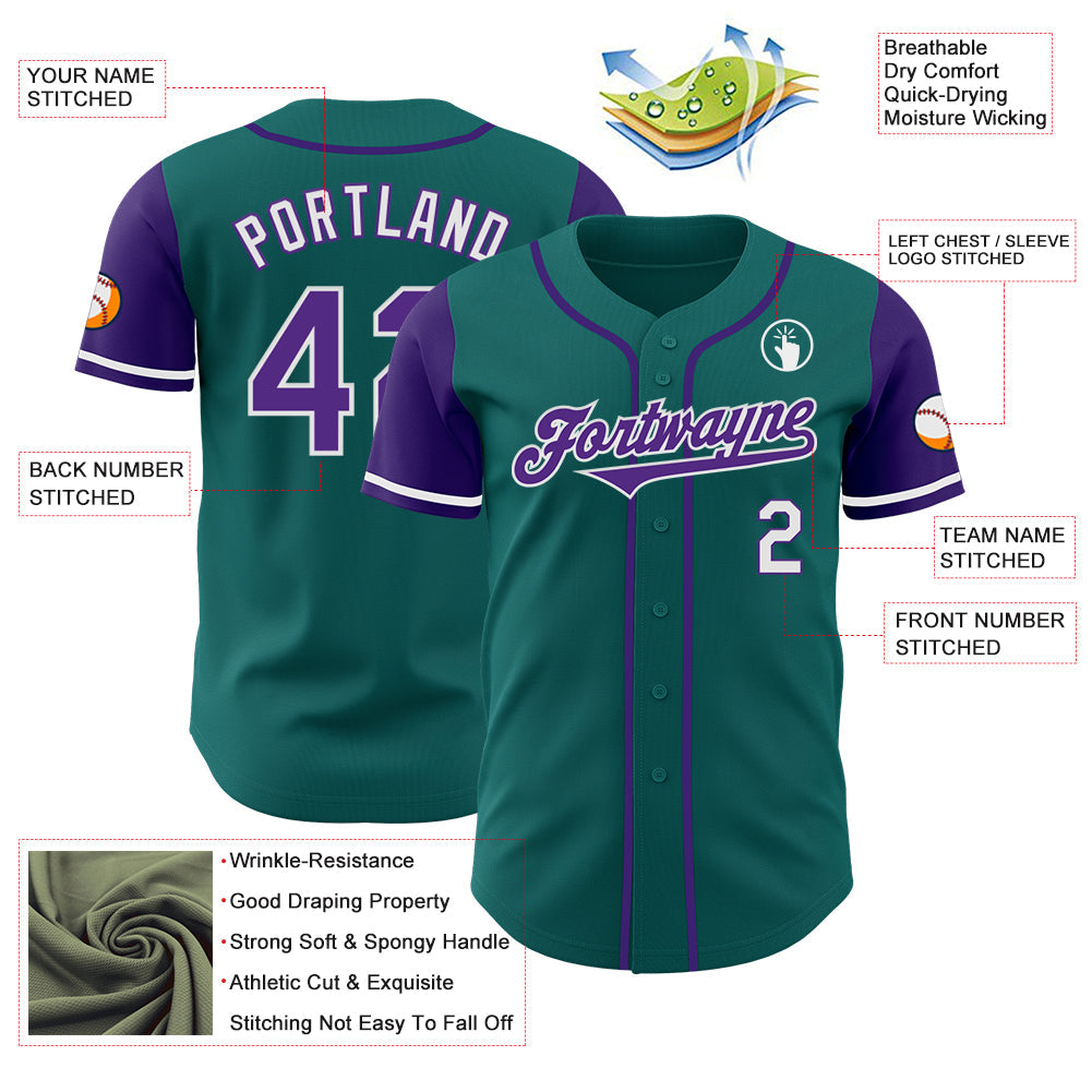 Custom Teal Purple-White Authentic Two Tone Baseball Jersey view 3