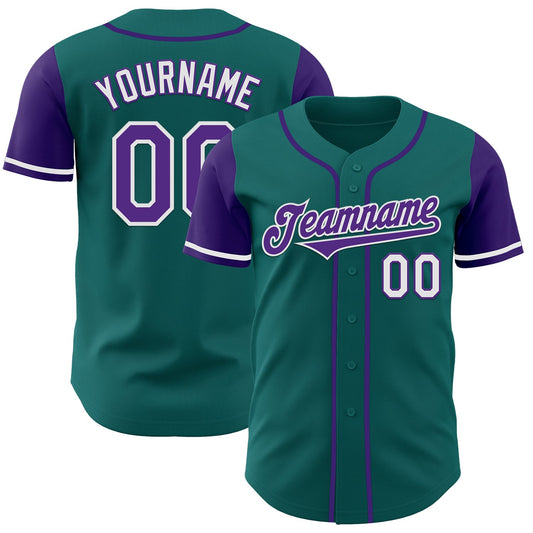 Custom Teal Purple-White Authentic Two Tone Baseball Jersey - Main View