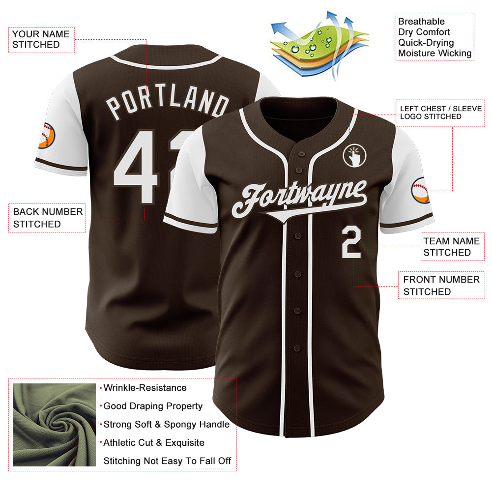 Custom Brown White Authentic Two Tone Baseball Jersey view 3