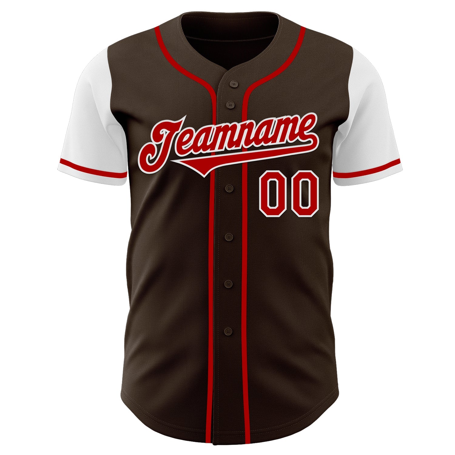 Custom Brown Red-White Authentic Two Tone Baseball Jersey view 2