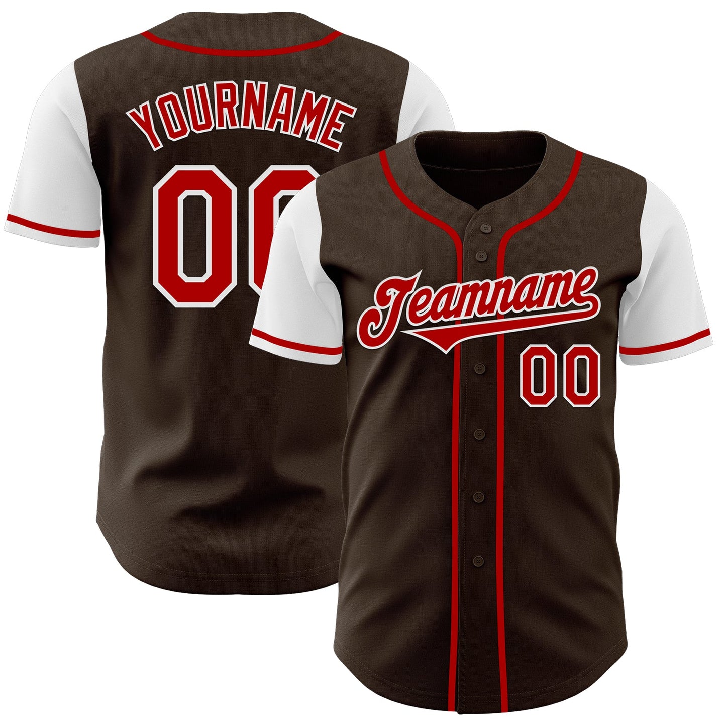 Custom Brown Red-White Authentic Two Tone Baseball Jersey - Main View