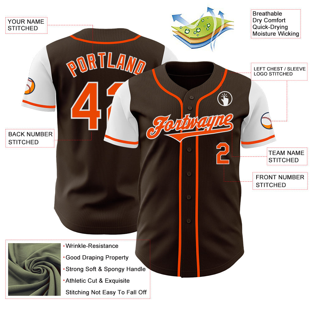 Custom Brown Orange-White Authentic Two Tone Baseball Jersey view 3