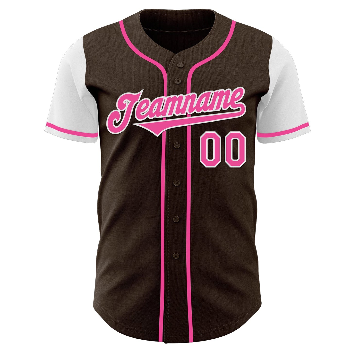 Custom Brown Pink-White Authentic Two Tone Baseball Jersey view 2