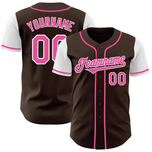 Custom Brown Pink-White Authentic Two Tone Baseball Jersey - Main View