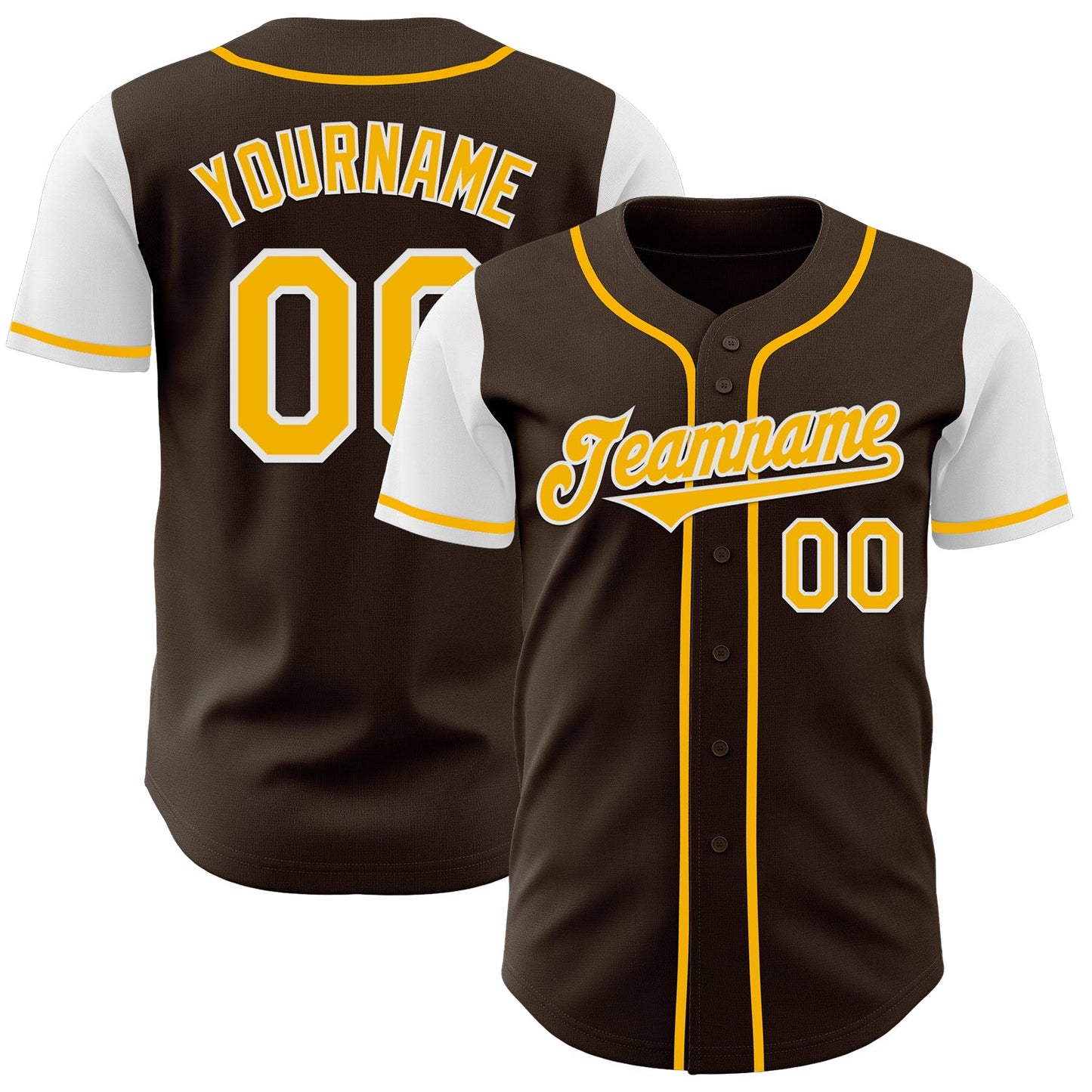 Custom Brown Gold-White Authentic Two Tone Baseball Jersey - Main View