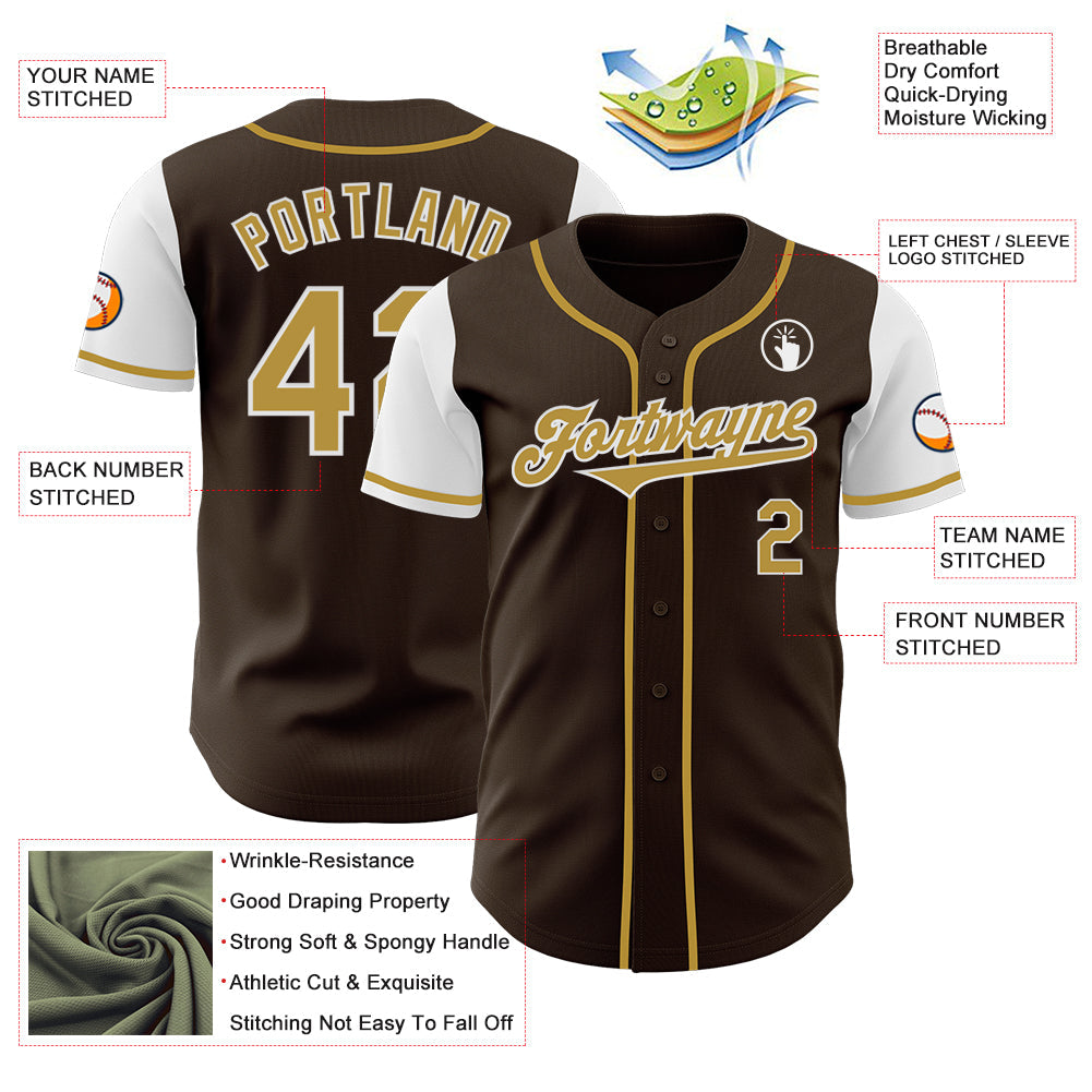 Custom Brown Old Gold-White Authentic Two Tone Baseball Jersey view 3