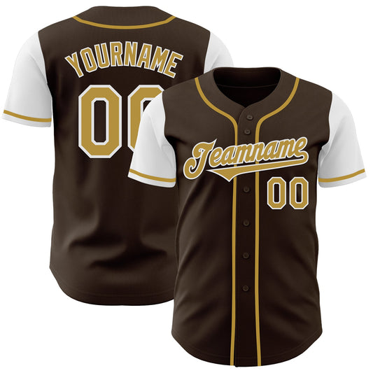 Custom Brown Old Gold-White Authentic Two Tone Baseball Jersey - Main View