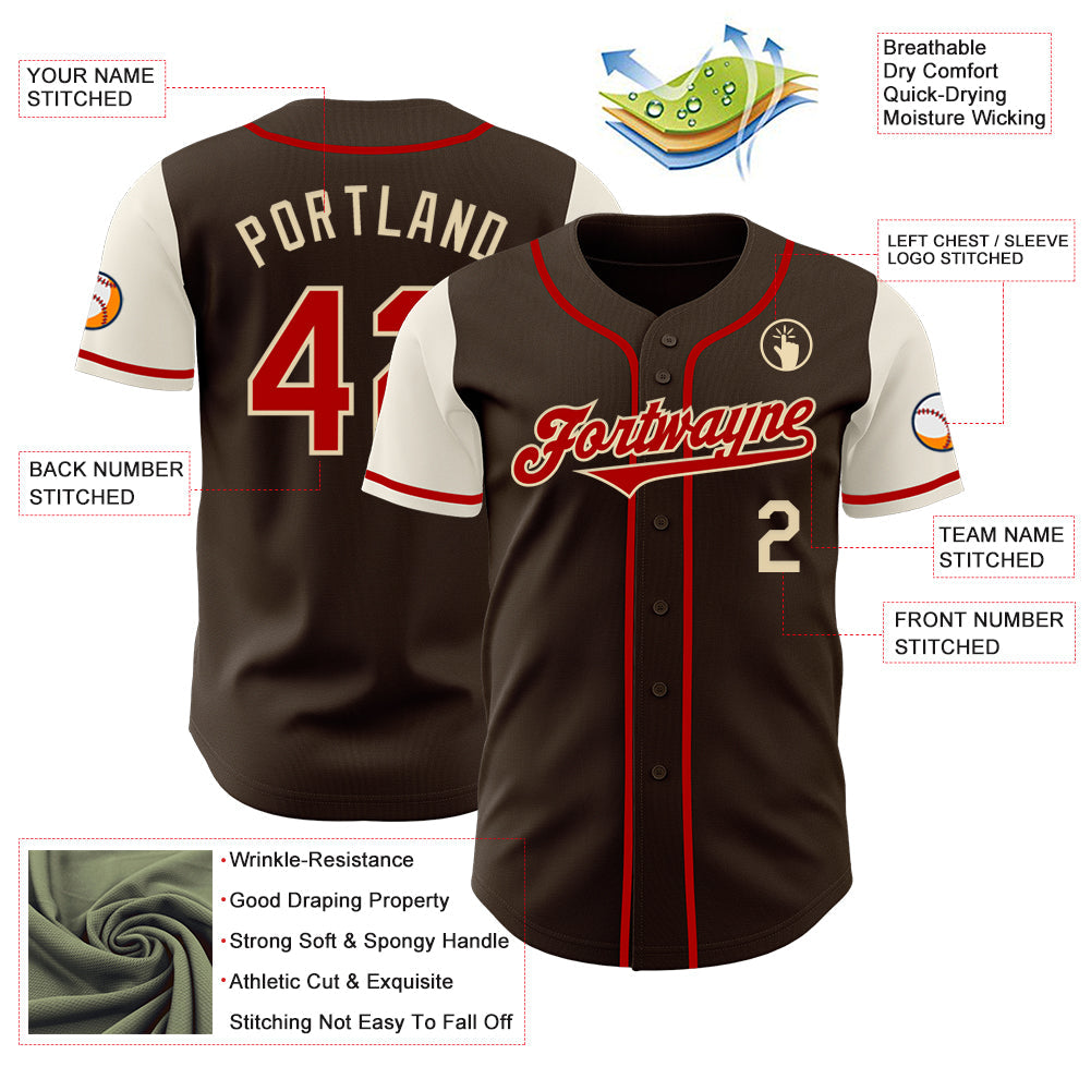 Custom Brown Red-Cream Authentic Two Tone Baseball Jersey view 3