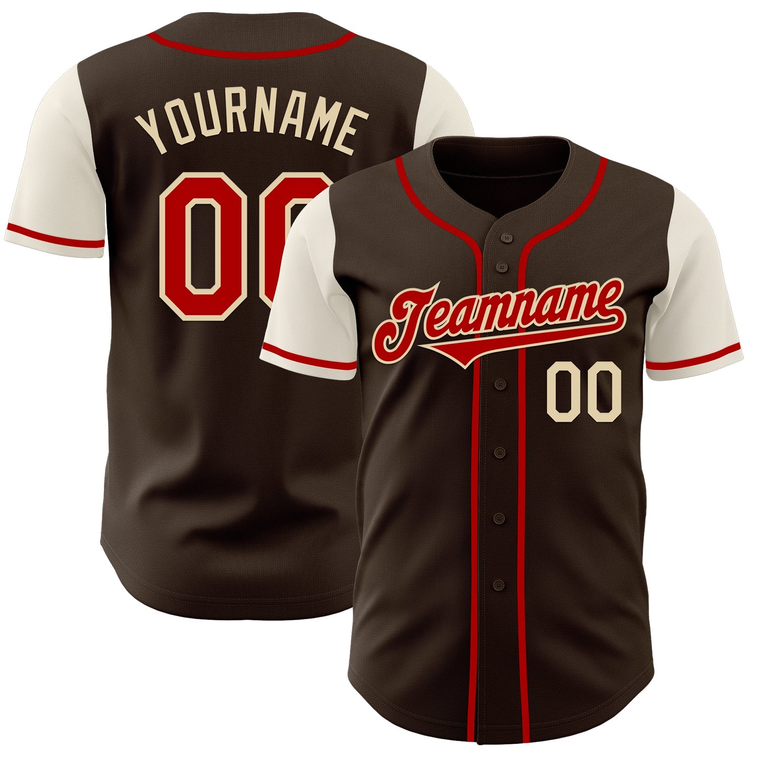 Custom Brown Red-Cream Authentic Two Tone Baseball Jersey - Main View