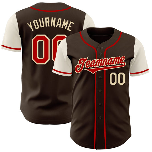 Custom Brown Red-Cream Authentic Two Tone Baseball Jersey - Main View