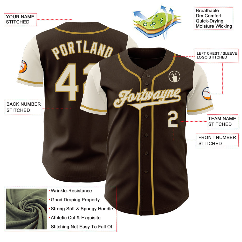 Custom Brown Cream-Old Gold Authentic Two Tone Baseball Jersey view 3