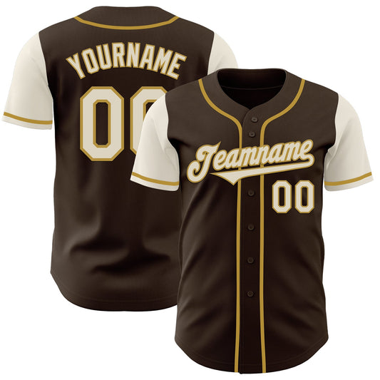 Custom Brown Cream-Old Gold Authentic Two Tone Baseball Jersey - Main View