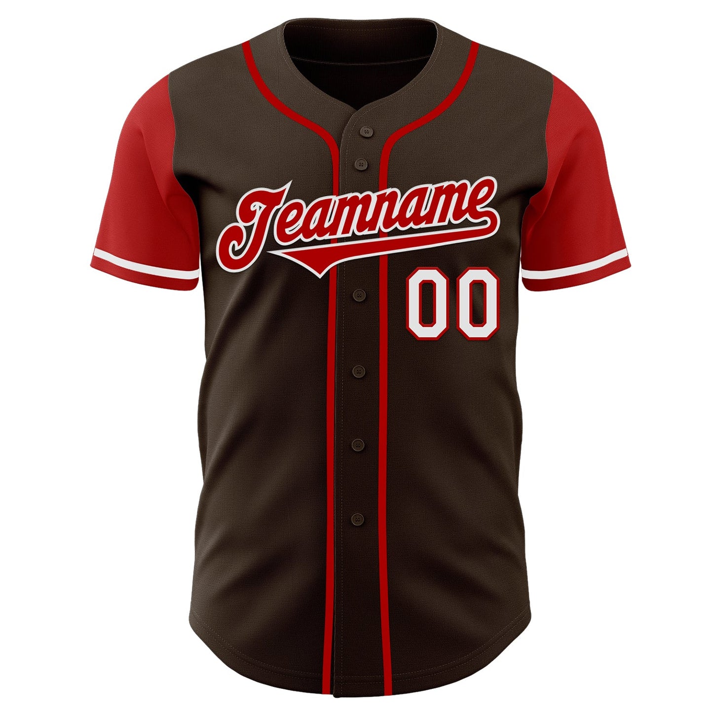 Custom Brown Red-White Authentic Two Tone Baseball Jersey view 2