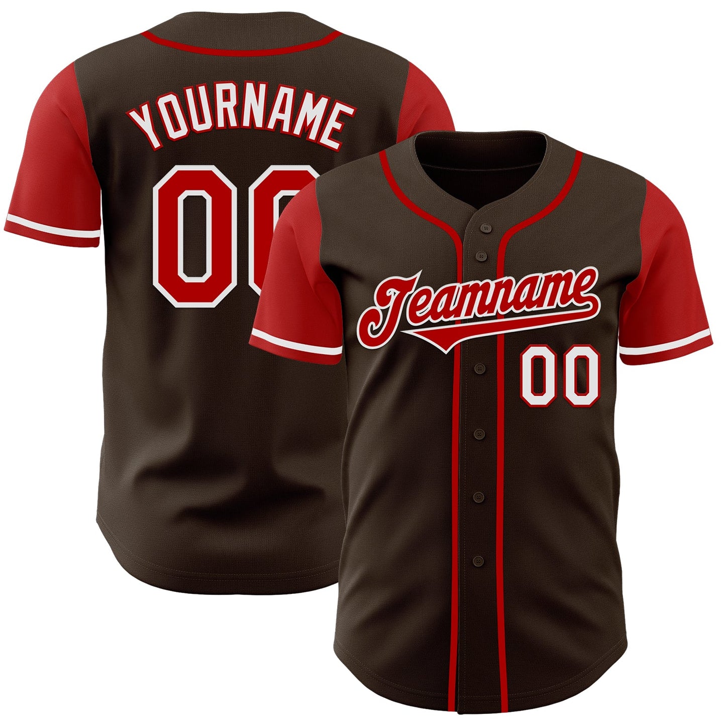Custom Brown Red-White Authentic Two Tone Baseball Jersey - Main View