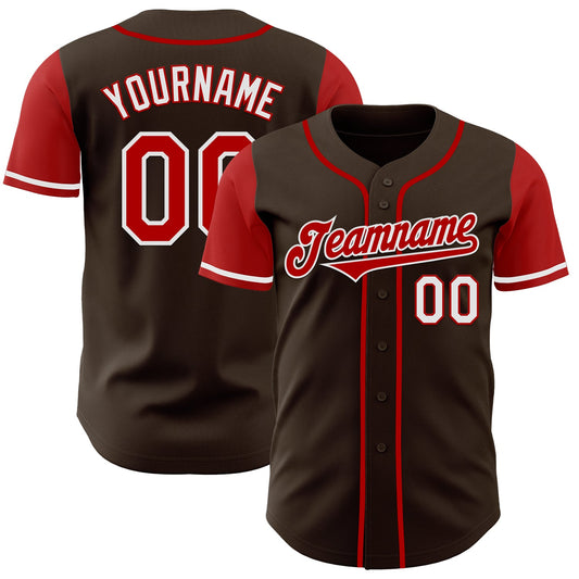 Custom Brown Red-White Authentic Two Tone Baseball Jersey - Main View