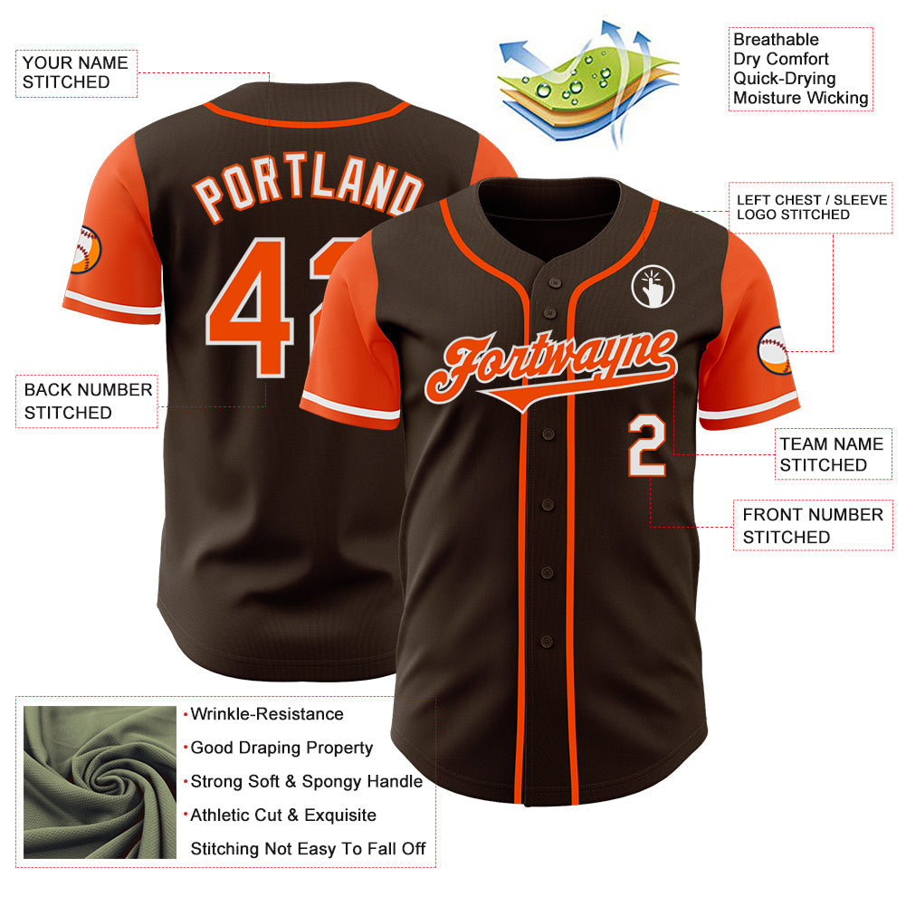 Custom Brown Orange-White Authentic Two Tone Baseball Jersey view 3