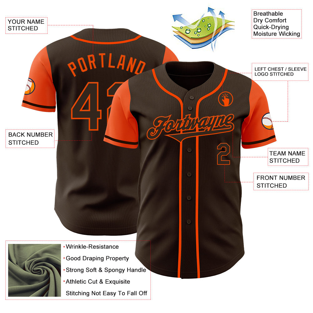 Custom Brown Orange Authentic Two Tone Baseball Jersey view 3