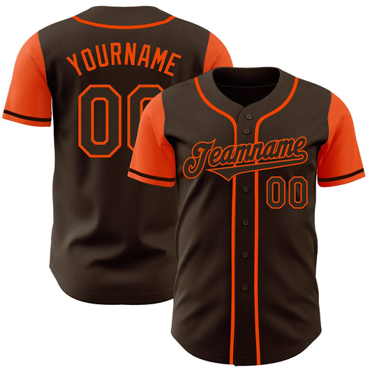 Custom Brown Orange Authentic Two Tone Baseball Jersey - Main View