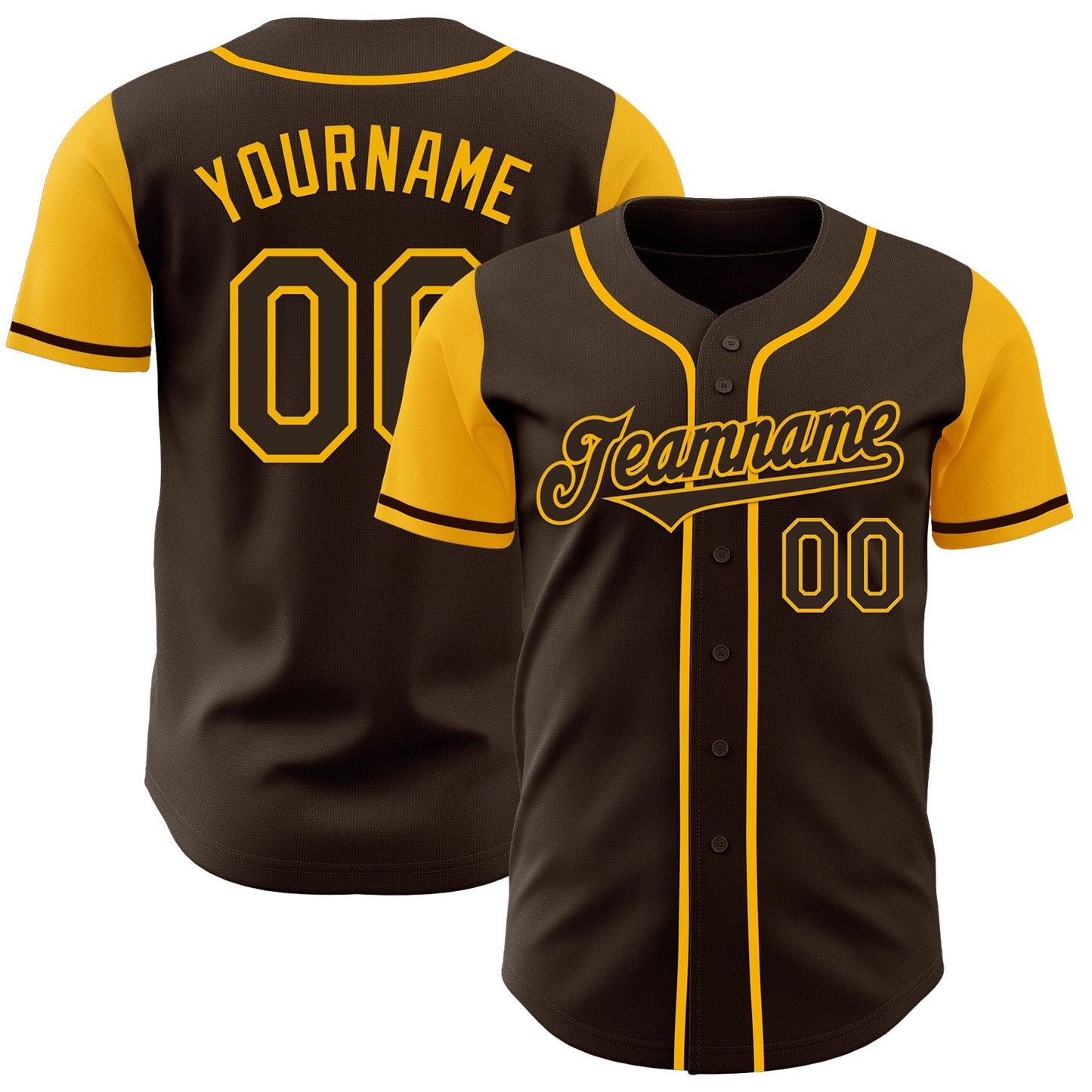 Custom Brown Gold Authentic Two Tone Baseball Jersey - Main View