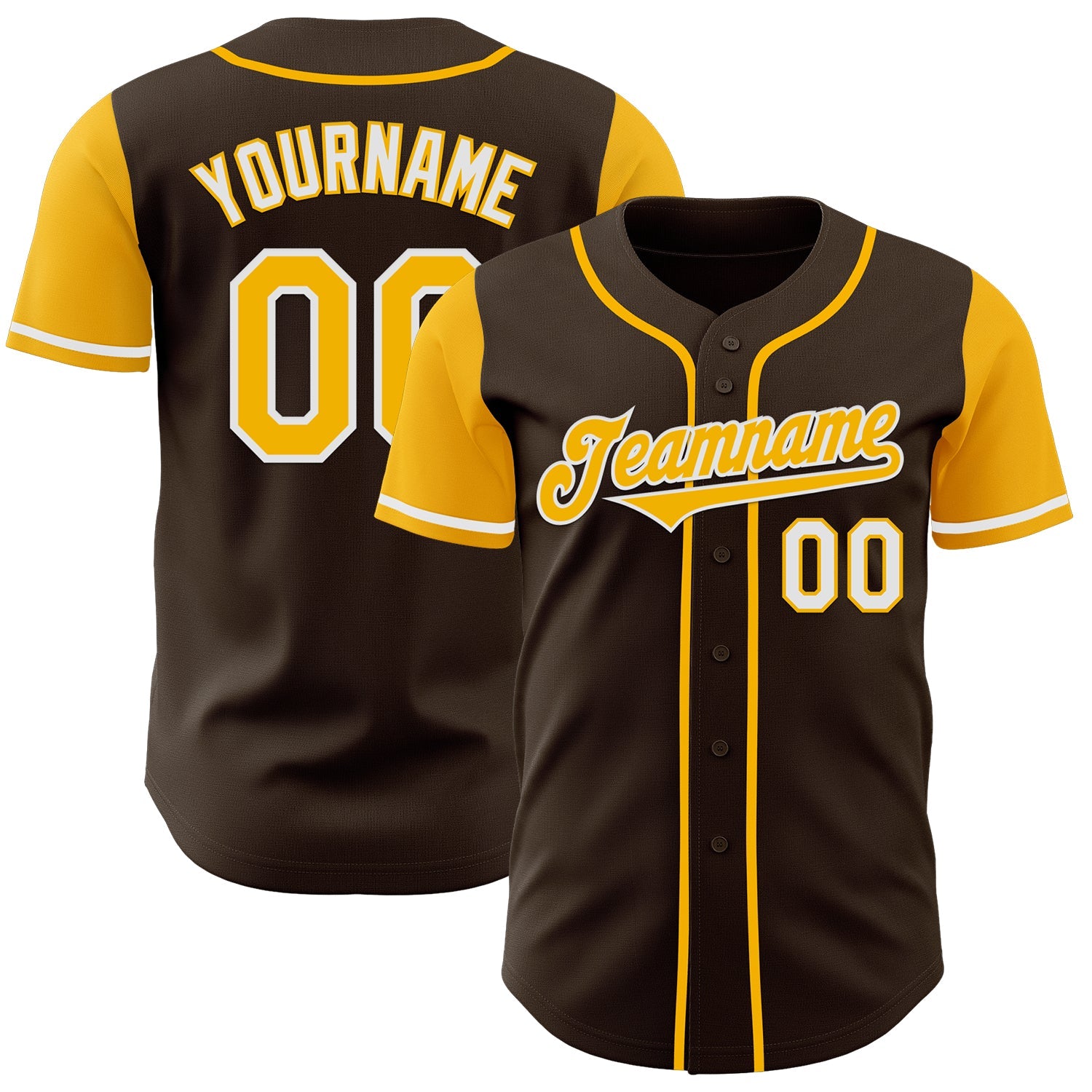 Custom Brown Gold-White Authentic Two Tone Baseball Jersey - Main View