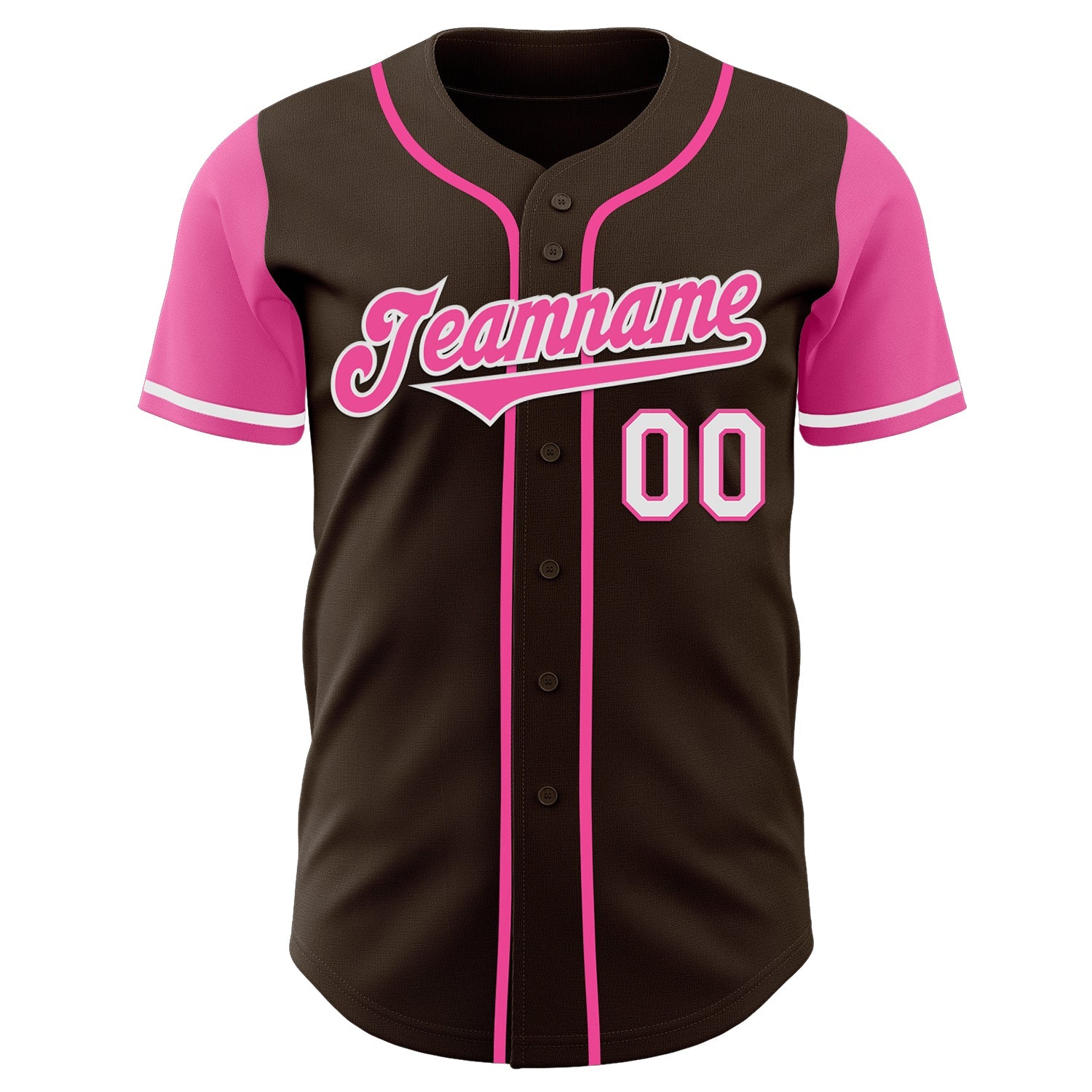 Custom Brown Pink-White Authentic Two Tone Baseball Jersey view 2
