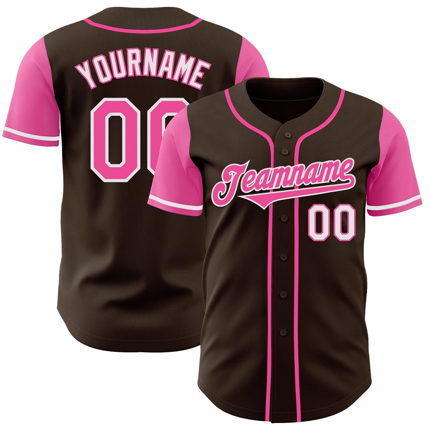 Custom Brown Pink-White Authentic Two Tone Baseball Jersey - Main View