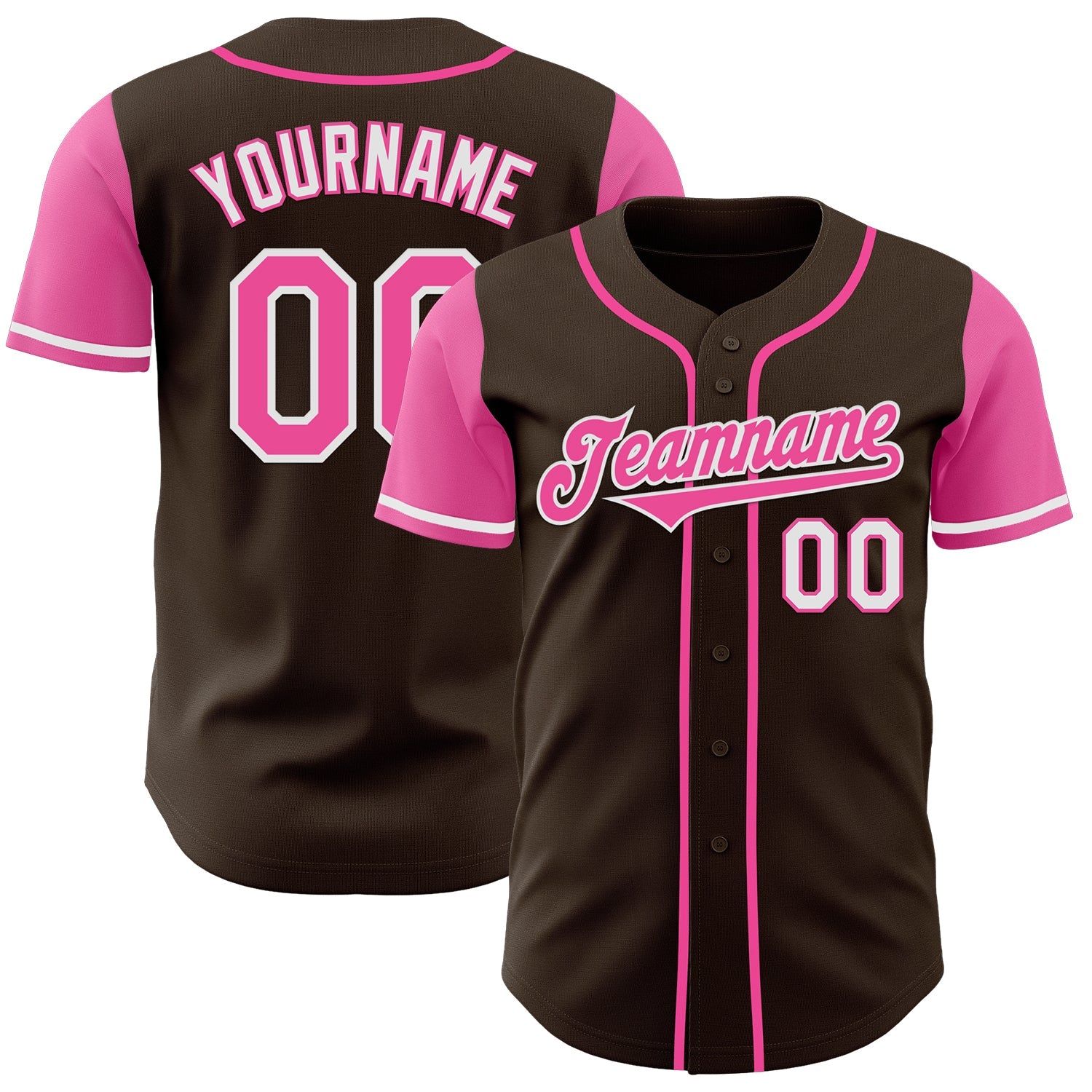 Custom Brown Pink-White Authentic Two Tone Baseball Jersey - Main View