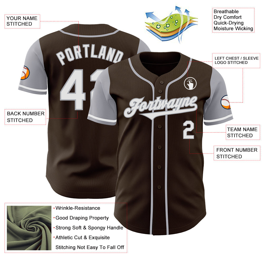 Custom Brown White-Gray Authentic Two Tone Baseball Jersey view 3