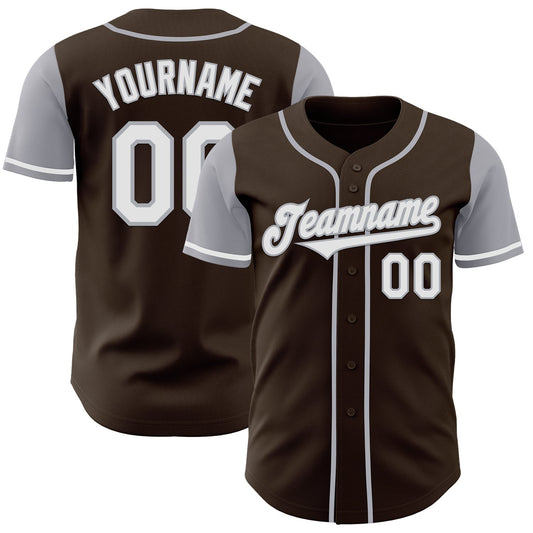 Custom Brown White-Gray Authentic Two Tone Baseball Jersey - Main View