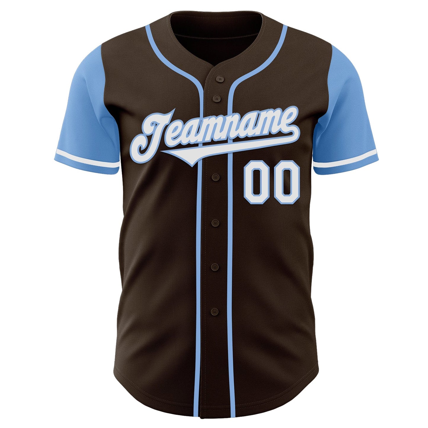 Custom Brown White-Light Blue Authentic Two Tone Baseball Jersey view 2
