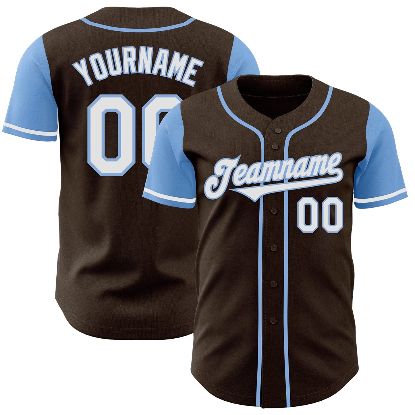 Custom Brown White-Light Blue Authentic Two Tone Baseball Jersey - Main View