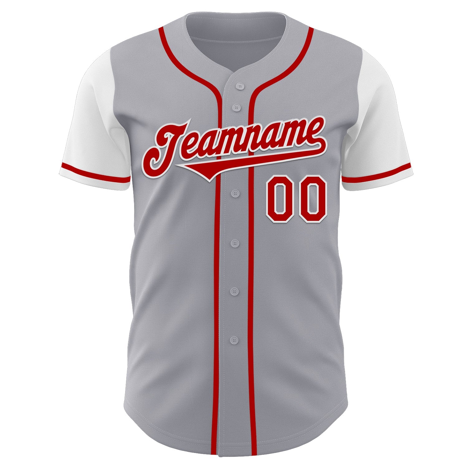 Custom Gray Red-White Authentic Two Tone Baseball Jersey view 2