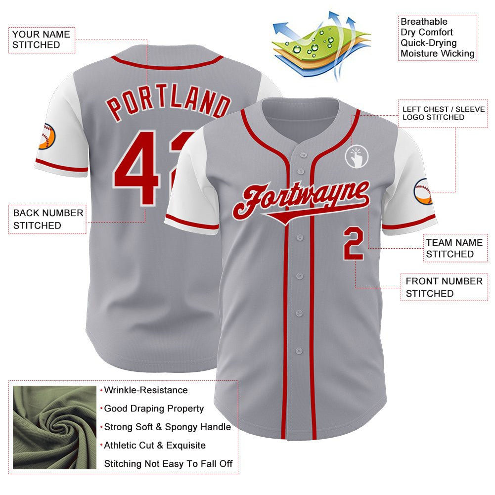 Custom Gray Red-White Authentic Two Tone Baseball Jersey view 3