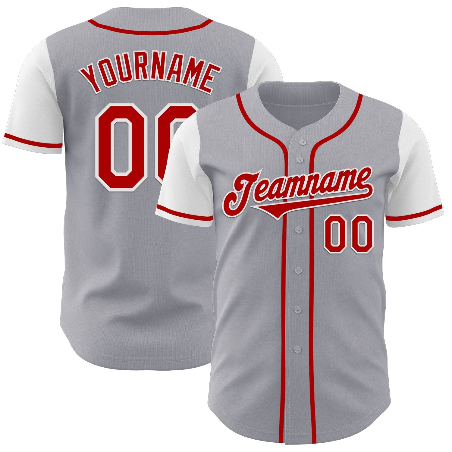 Custom Gray Red-White Authentic Two Tone Baseball Jersey - Main View