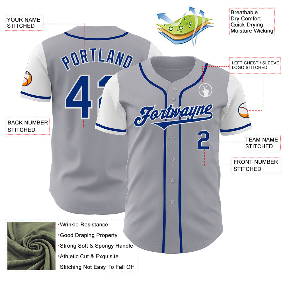 Custom Gray Royal-White Authentic Two Tone Baseball Jersey view 3