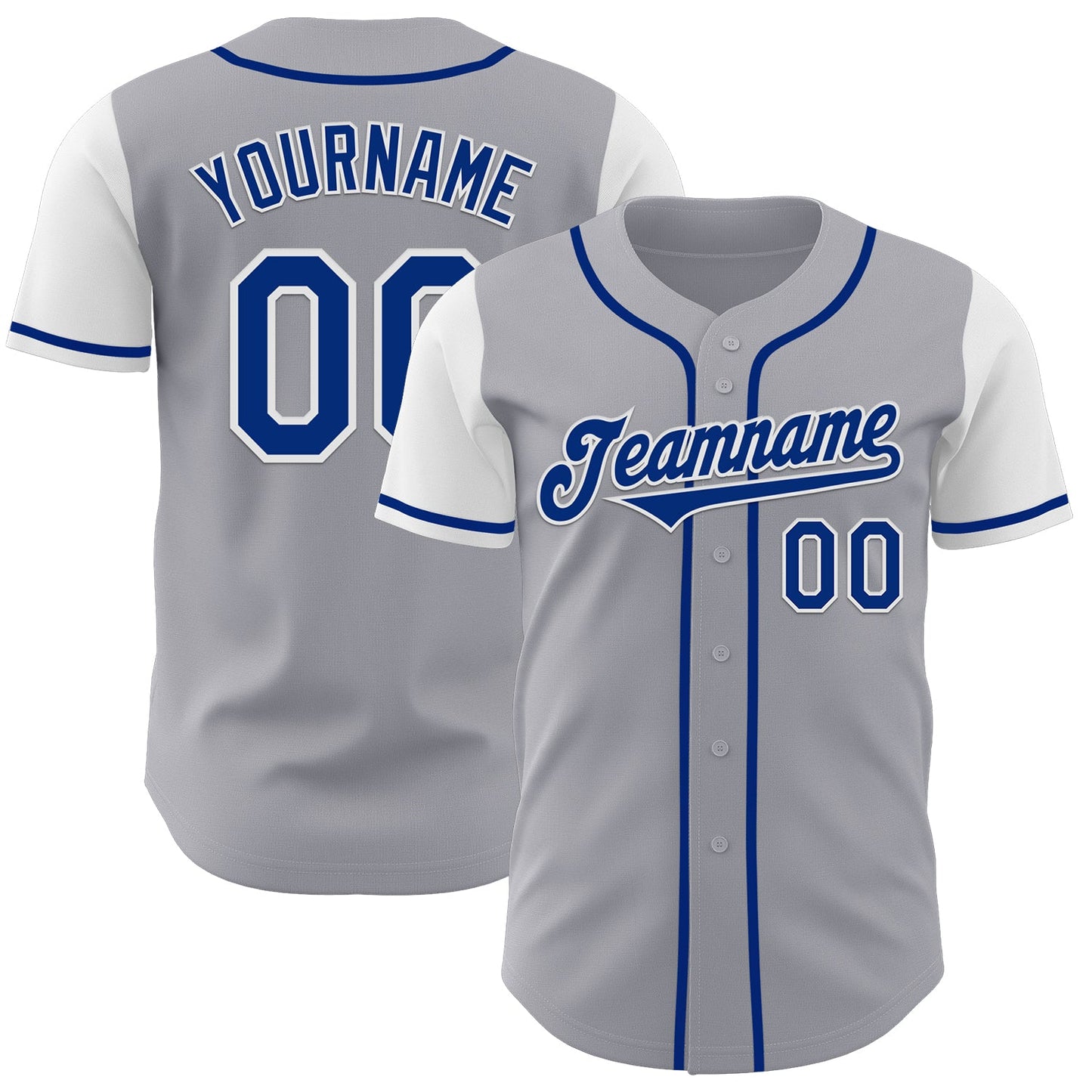 Custom Gray Royal-White Authentic Two Tone Baseball Jersey - Main View