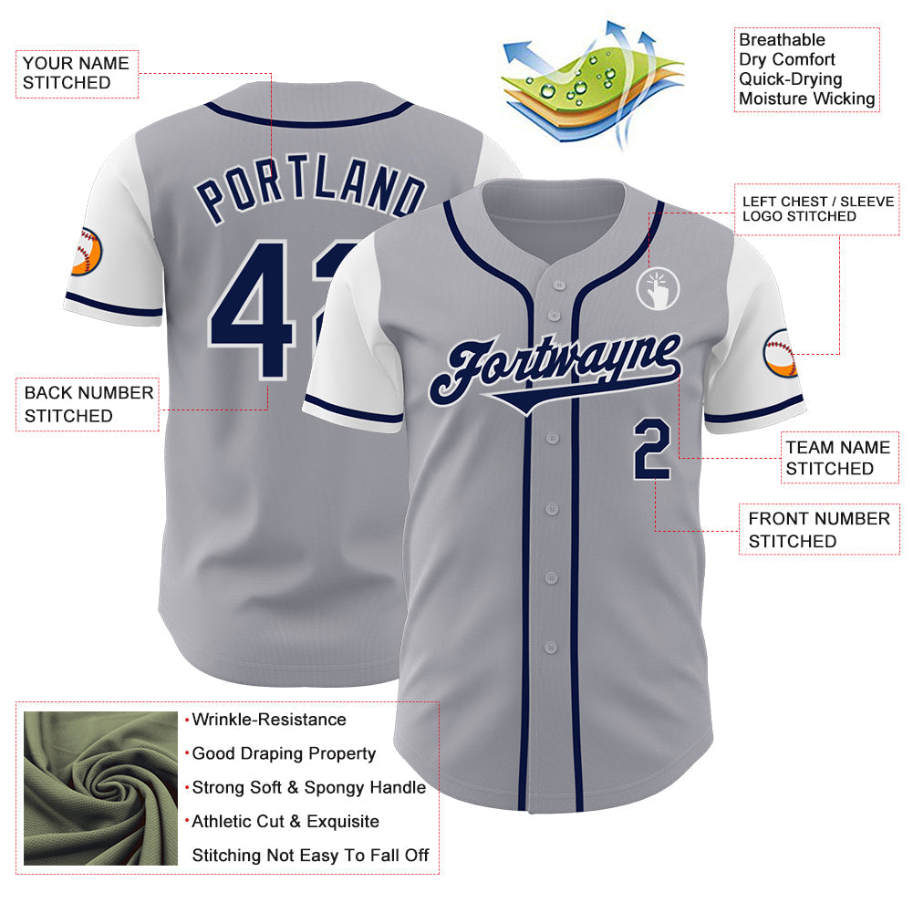 Custom Gray Navy-White Authentic Two Tone Baseball Jersey view 3