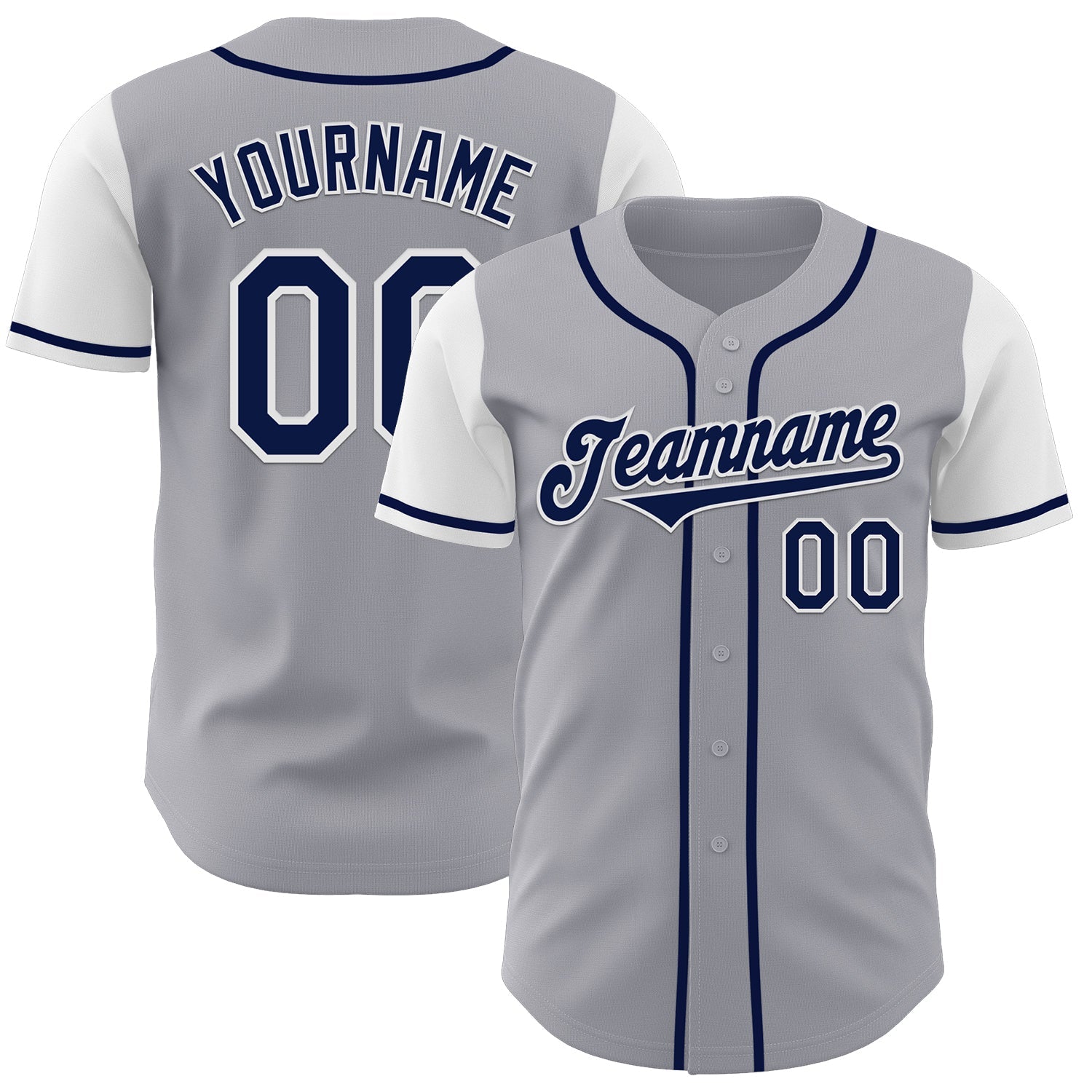 Custom Gray Navy-White Authentic Two Tone Baseball Jersey - Main View