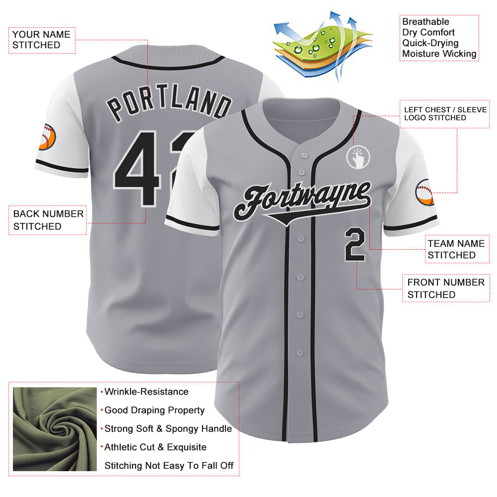 Custom Gray Black-White Authentic Two Tone Baseball Jersey view 3